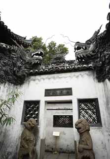 foto,tela,gratis,paisaje,fotografía,idea,Pared de dragón de jardín de Yuyuan, Jardín de casa de santuario chino, Dragón, Azulejo de techo, Edificio chino