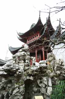 foto,tela,gratis,paisaje,fotografía,idea,Jardín de Yuyuan, Jardín de casa de santuario chino, Piedra caliza deforme, Estilo de comida chino, Soy pintado de rojo