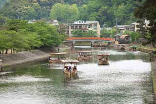 photo, la matière, libre, aménage, décrivez, photo de la réserve,Rivière Uji, Un aviron, batelier, Visiter des sites pittoresques bateau, La surface de l'eau