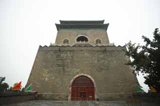 foto,tela,gratis,paisaje,fotografía,idea,Un campanario de Beijing, Campanario, Keijo, La señal de tiempo, Es construido de ladrillo