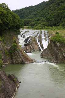 Foto, materiell, befreit, Landschaft, Bild, hat Foto auf Lager,Yubari-Fluss, Stein, jungfräulicher Wald, Schicht, Strömung