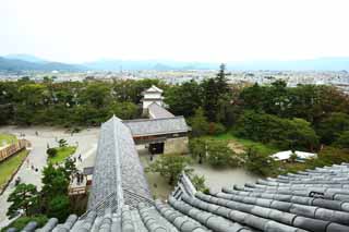 fotografia, materiale, libero il panorama, dipinga, fotografia di scorta,Aizu Wakamatsu, tegola, costruendo, città, La torre di castello