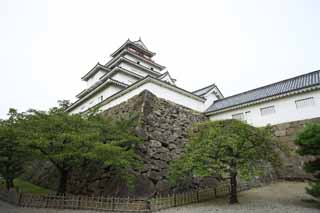 fotografia, materiale, libero il panorama, dipinga, fotografia di scorta,I giovani Matsushiro arroccano torre, fossato, Ishigaki, Kurokawa arrocca, Ujisato Gamo