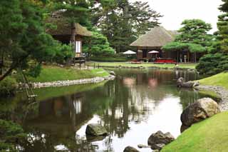 foto,tela,gratis,paisaje,fotografía,idea,Oyaku - en palacio de cabina de descanso de jardín, Paraguas de suma, Edificio japonés -style, Habitación de ceremonia del té, Estación de descanso