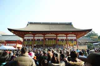 fotografia, material, livra, ajardine, imagine, proveja fotografia,Fushimi-Inari Taisha santuário, A visita de Ano novo para um santuário de Xintoísmo, A cerimônia de Ano novo, Inari, raposa