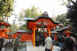 fotografia, material, livra, ajardine, imagine, proveja fotografia,Fushimiinari bobo da corte Tamayama Inari profissional companhia, A visita de Ano novo para um santuário de Xintoísmo, Eu sou pintado em vermelho, Inari, raposa