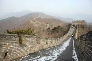 foto,tela,gratis,paisaje,fotografía,idea,Gran muralla de la China entero vista, Pared de castillo, Puesto de vigilancia en un castillo, El Hsiung - Nu, 