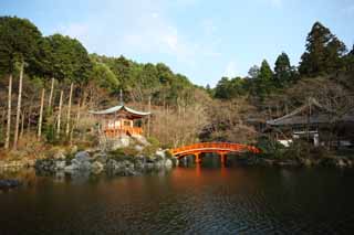 Foto, materieel, vrij, landschap, schilderstuk, bevoorraden foto,Daigo-ji Tempel vrouw van de opperhoofd zen-preutsste tempel, Chaitya, Waterplas, Sarasvati, Ik word in rood geschilderd