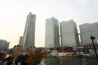 fotografia, materiale, libero il panorama, dipinga, fotografia di scorta,Yokohama Minato Mirai 21, torre di pietra miliare, Il mare, Un parco di divertimenti, città di modello futura