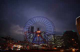 Foto, materieel, vrij, landschap, schilderstuk, bevoorraden foto,Yokohama Minato Mirai 21, Oriëntatiepunt rijzen, Ferris verrijden, Een attractiepark, Toekomst boetseren stad