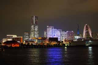 fotografia, materiale, libero il panorama, dipinga, fotografia di scorta,Yokohama Minato Mirai 21, torre di pietra miliare, Ferris la ruota, Un parco di divertimenti, città di modello futura