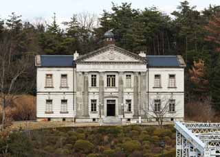 foto,tela,gratis,paisaje,fotografía,idea,La biblioteca del Gabinete del museo de pueblo de Meiji - mura, Construcción del Meiji, La occidentalización, Edificio historia de vaqueros -style, Herencia cultural