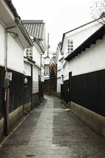 Foto, materiell, befreit, Landschaft, Bild, hat Foto auf Lager,Kurashiki-Gasse, Traditionelle Kultur, Traditionsarchitektur, Das Pflaster, wall deckte mit quadratischen Ziegeln und verband mit großgezogenem Pflaster