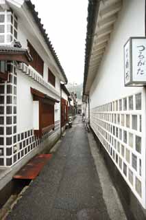 Foto, materiell, befreit, Landschaft, Bild, hat Foto auf Lager,Kurashiki-Gasse, Traditionelle Kultur, Traditionsarchitektur, Das Pflaster, wall deckte mit quadratischen Ziegeln und verband mit großgezogenem Pflaster