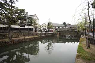 Foto, materiell, befreit, Landschaft, Bild, hat Foto auf Lager,Kurashiki Kurashiki-Fluss, Traditionelle Kultur, Weide, Japanische Kultur, Die Geschichte