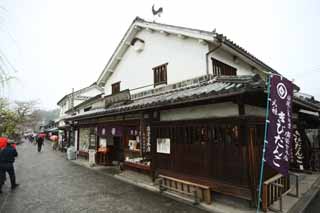 Foto, materiell, befreit, Landschaft, Bild, hat Foto auf Lager,Kurashiki Andenkensgeschäft, Andenken, Traditionsarchitektur, Tafel, wall deckte mit quadratischen Ziegeln und verband mit großgezogenem Pflaster