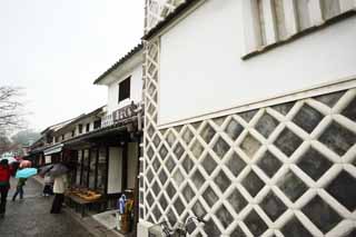 Foto, materiell, befreit, Landschaft, Bild, hat Foto auf Lager,Kurashiki-Lagerhaus, Andenken, Traditionsarchitektur, Tafel, wall deckte mit quadratischen Ziegeln und verband mit großgezogenem Pflaster