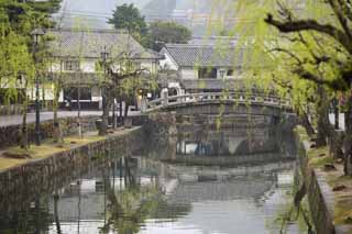 Foto, materiell, befreit, Landschaft, Bild, hat Foto auf Lager,Kurashiki Nakahashi, Traditionelle Kultur, steinigen Sie Brücke, Weide, Die Geschichte