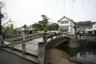 Foto, materiell, befreit, Landschaft, Bild, hat Foto auf Lager,Kurashiki Nakahashi, Traditionelle Kultur, steinigen Sie Brücke, Weide, Die Geschichte