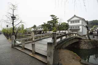 Foto, materiell, befreit, Landschaft, Bild, hat Foto auf Lager,Kurashiki Nakahashi, Traditionelle Kultur, steinigen Sie Brücke, Weide, Die Geschichte