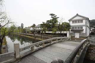 Foto, materiell, befreit, Landschaft, Bild, hat Foto auf Lager,Kurashiki Nakahashi, Traditionelle Kultur, steinigen Sie Brücke, Weide, Die Geschichte