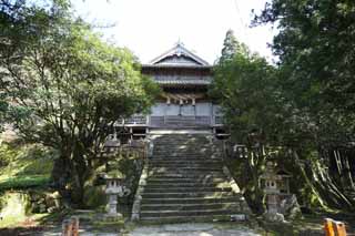 foto,tela,gratis,paisaje,fotografía,idea,Raticida de Arsenical de Sahimeyama Shrine de Iwami - plata - mina, Escalera de piedra, Guirnalda de paja sintoísta, Monte. Sanbe - san, Dios de montaña