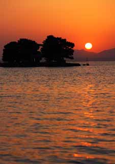 fotografia, materiale, libero il panorama, dipinga, fotografia di scorta,Il sole di setting di Lago Shinji-ko, Il sole, La superficie dell'acqua, Isola di sposa, 100 selezioni di sole di setting giapponese