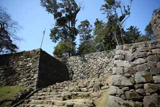 foto,tela,gratis,paisaje,fotografía,idea,Castillo de Matsue - jo, Escalera de piedra, Cimentación con pilotes - piedras, Castillo, Ishigaki