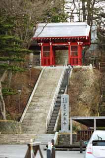 foto,tela,gratis,paisaje,fotografía,idea,Templo de primavera de luz de fuente termal de Kusatsu, Monte. Kusatsu, Escalera de piedra, Buddhism, Puerta de torre