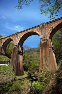 Foto, materiell, befreit, Landschaft, Bild, hat Foto auf Lager,Megane-bashi-Brücke, Gleisbrücke, Usui-Gebirgspass, Yokokawa, Die dritte Usui-Brücke