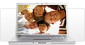 An open laptop displaying a bunch of happy kids