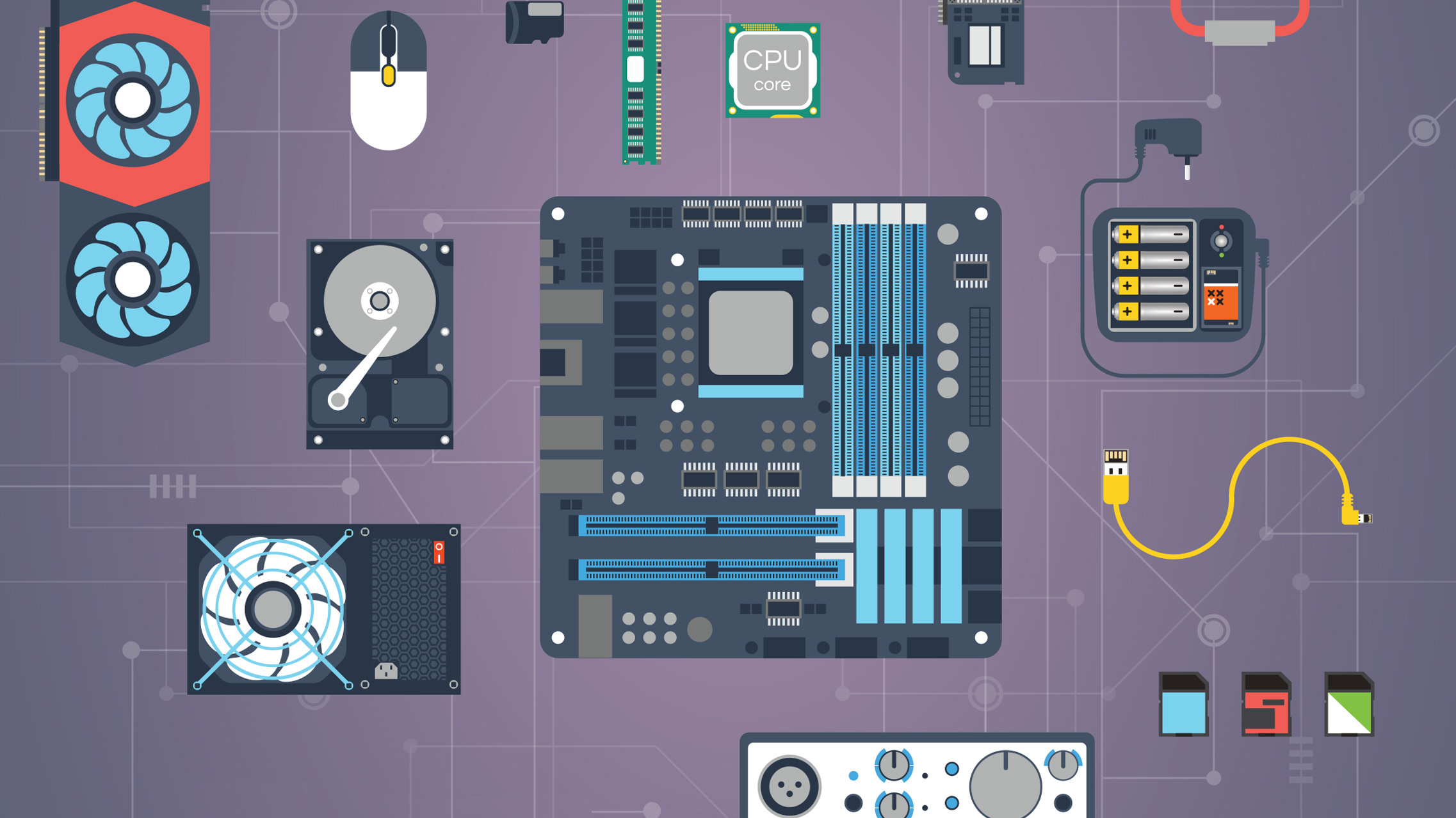 Credit: Dead Sakura Circuit board and components, illustration.