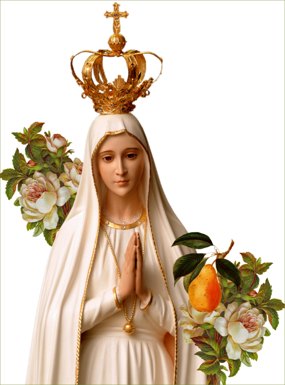 OUR LADY OF FATIMA WITH PEAR AND FLOWERS