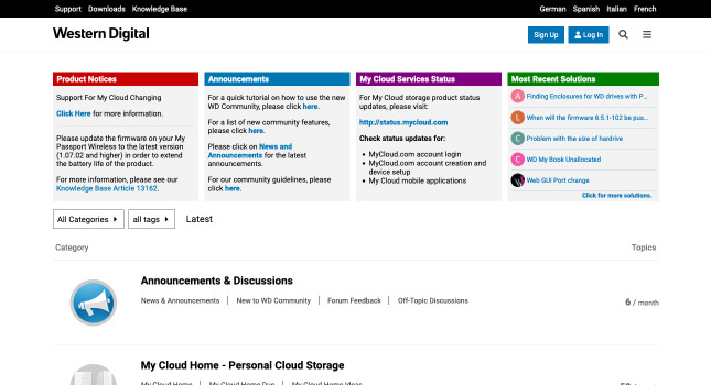 Western Digital Discourse forum homepage