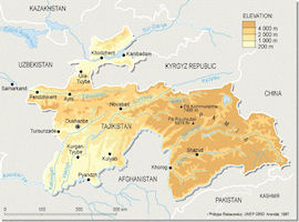 Tajikistan Map - Elevation