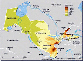 Uzbekistan Map - Elevation