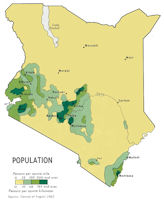 Kenya Map - Population 1974