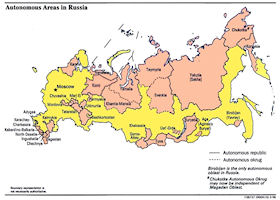 Map of Russian Autnomous Areas - 1996