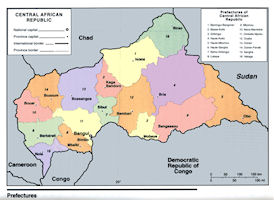 Central African Republic - C.A.R. Map - Prefectures