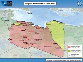 Map showing Libya Frontlines as of June 2011