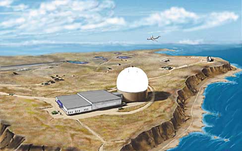 A conceptual drawing of the proposed X-Band Radar at Eareckson Air Station.