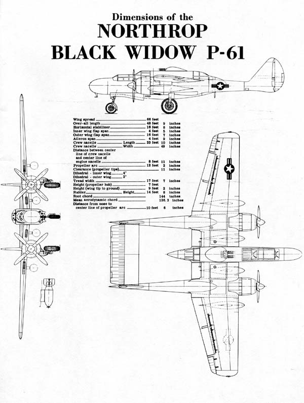 Dimensional drawing of P-61 Black Widow