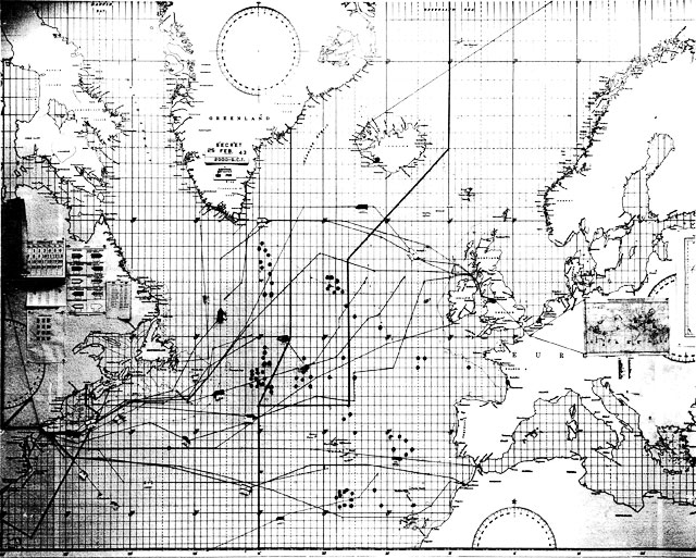 Photo: Convoy Wall Chart--North Atlantic Convoys, 25Feb43 (Note: ON-166)