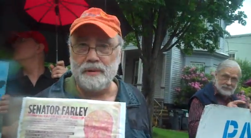 Members rally outside Senator Farley's office