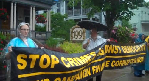 Members rally outside Senator Farley's office