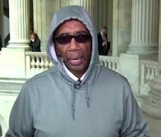 Rep. Bobby Rush wearing his hoodie for justice for Trayvon Martin at the U.S. Capitol