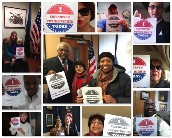 MoveOn members visiting local congressional offices to show support for voting rights.