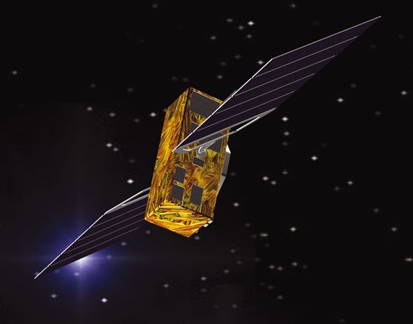 ESA artist conception of A Galileo European navigation satellite in orbit above Earth