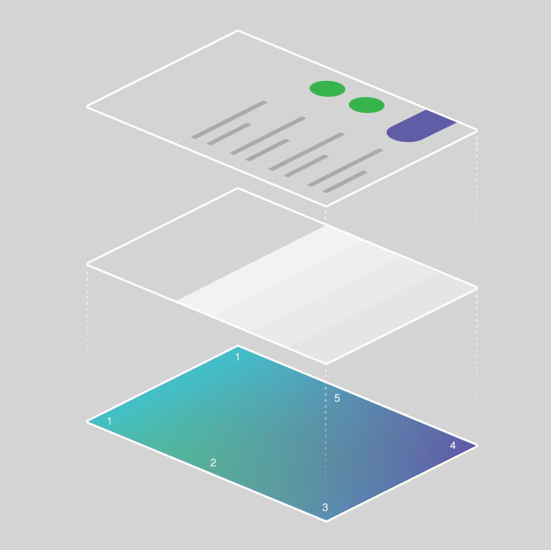 Multilayered screen structurecreated by layers of different opacities over the background gradient.