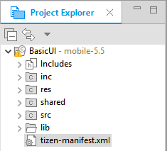 Application in the Project Explorer